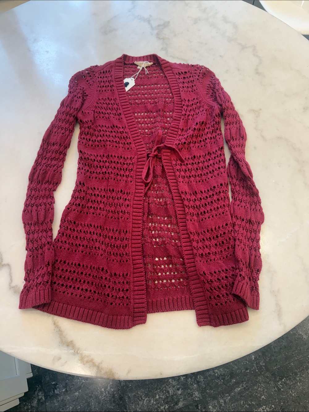 NWT Matilda Jane Open-Front tie Crochet Knit Cardigan - Raspberry